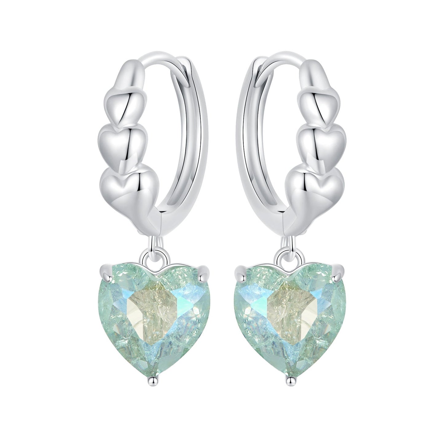 925 Sterling Silver Earrings with Transparent Glass, Plated White Gold, Size 23x8.5mm for Women