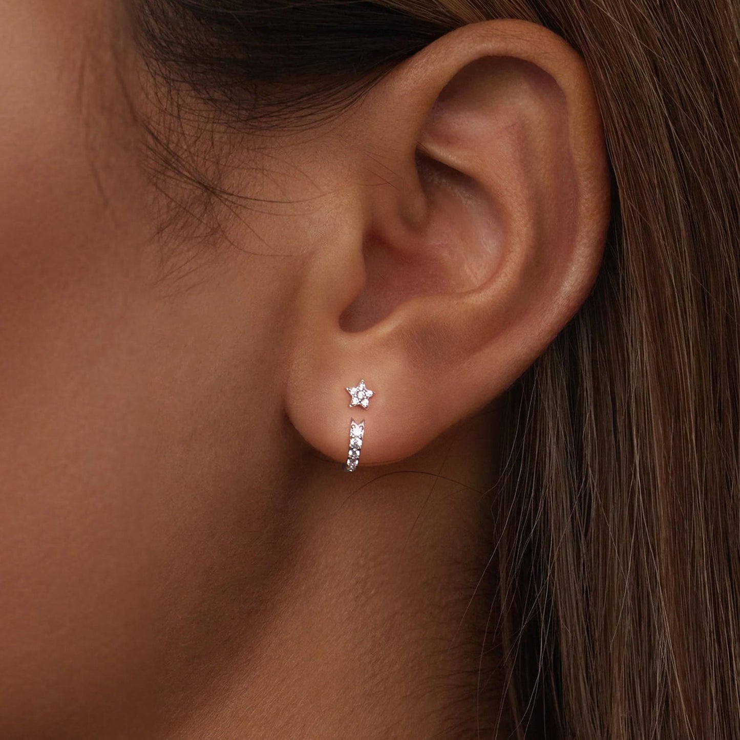 925 Sterling Silver CZ Earrings with White Gold Plating, 1.4x0.5cm for Women