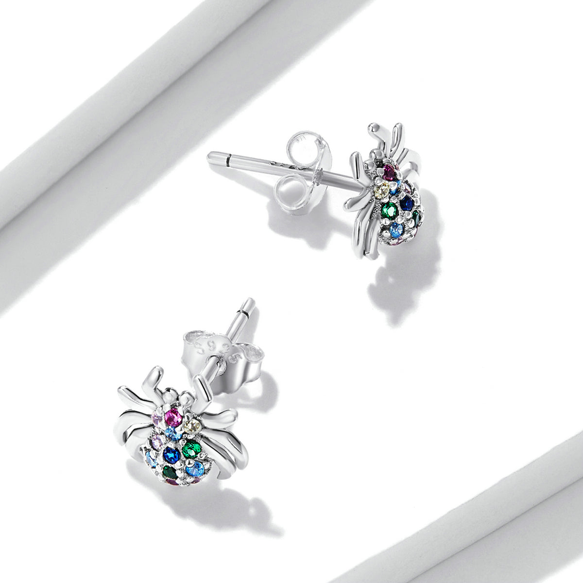 925 Sterling Silver Earrings with Pavé Setting CZ, Oxidized Silver, 0.7*0.8 cm for Women