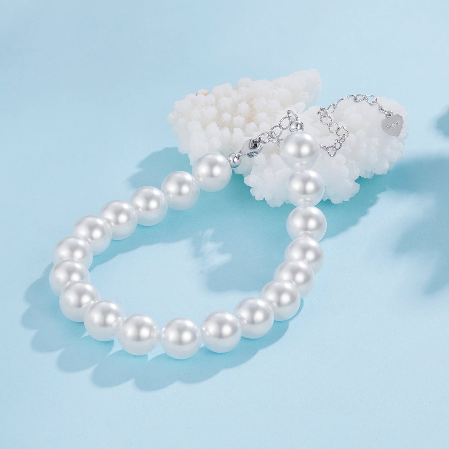 925 Sterling Silver Adjustable White Gold Plated Bracelet with Synthetic Pearl for Women