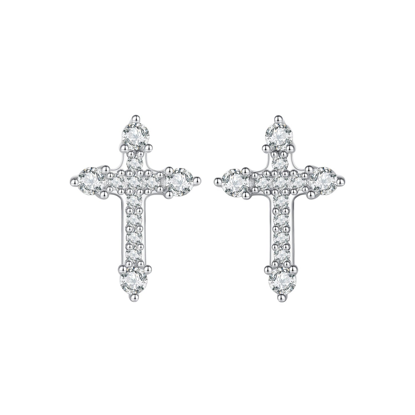 925 Sterling Silver Earrings with Pavé Setting CZ in White Gold Plating - 1.2x0.8cm for Women