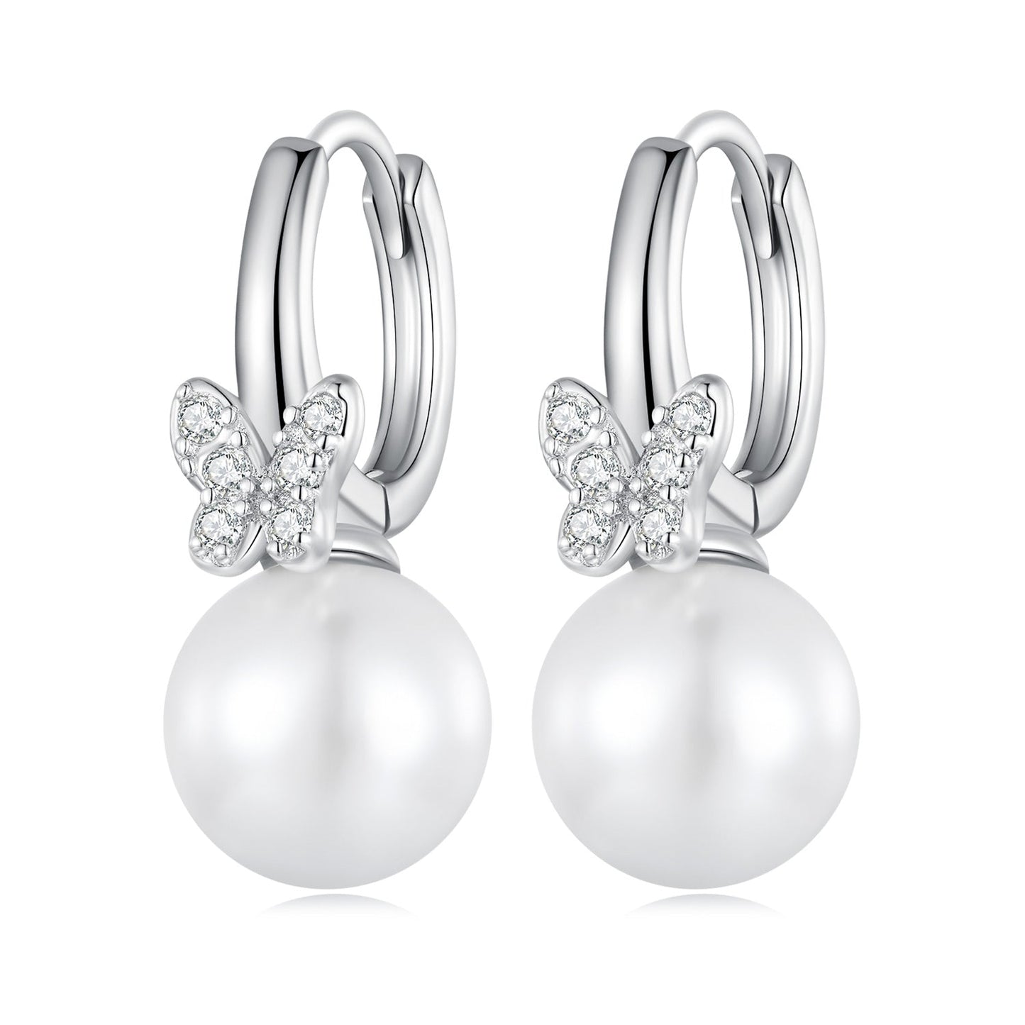 925 Sterling Silver Earrings with Plated Platinum and Shell Pearl for Women