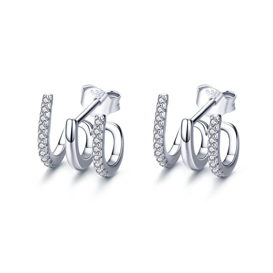 S925 Sterling Silver Platinum Plated Pavé Setting CZ Earrings