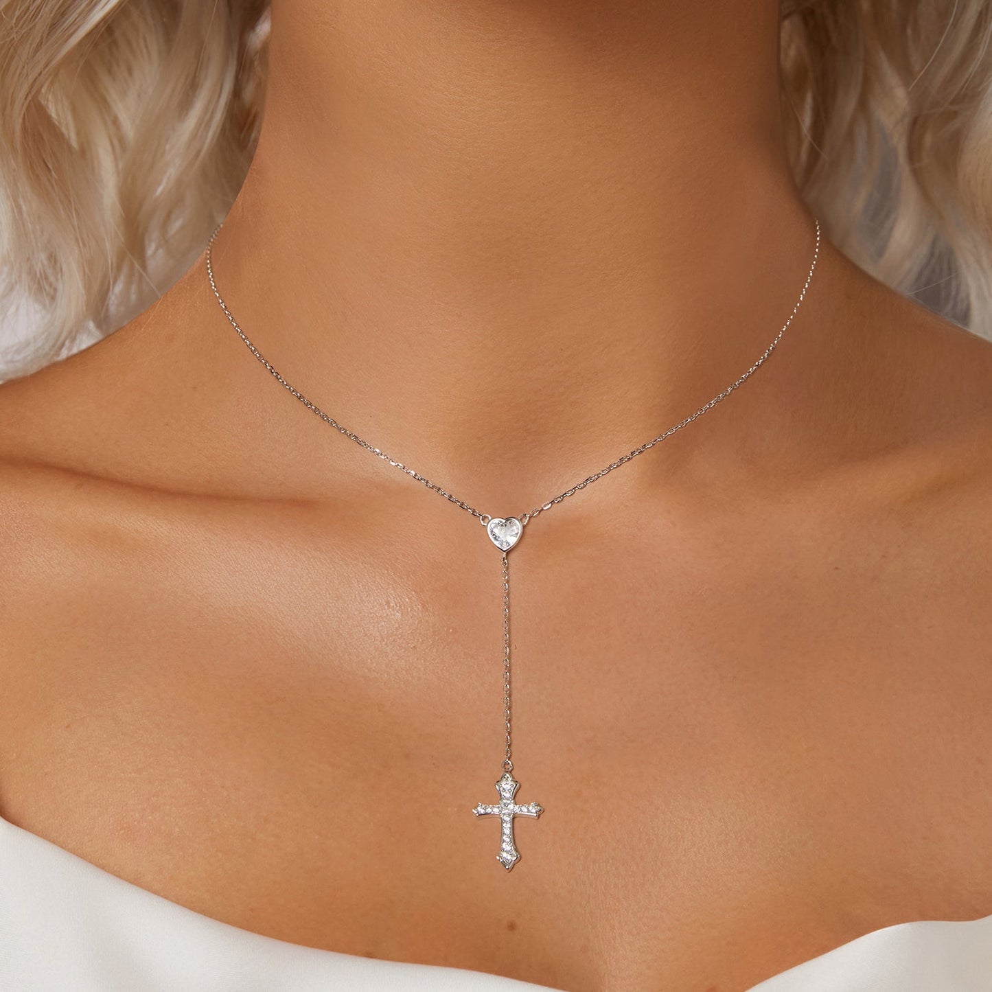 925 Sterling Silver White Gold Plated Necklace with CZ Pavé Setting for Women