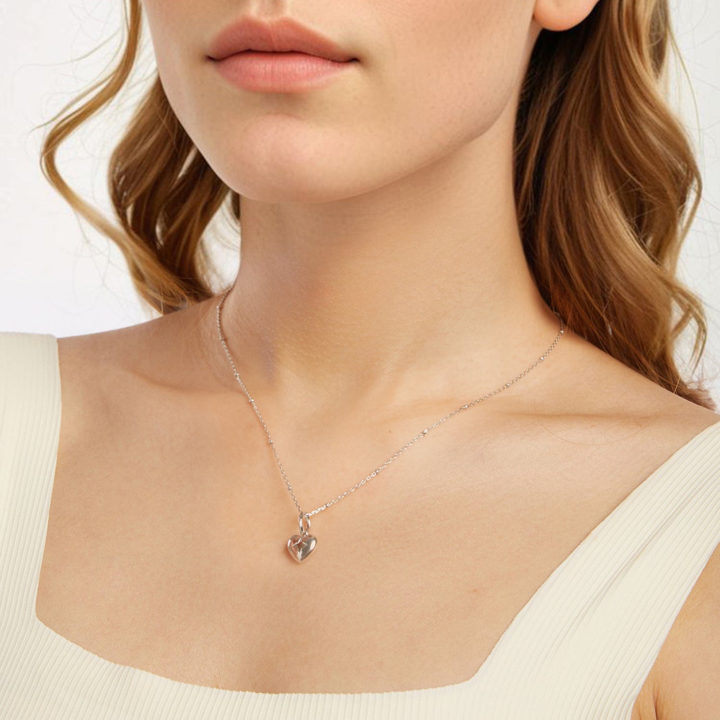925 Sterling Silver Plated White Gold Necklace 40+5cm with 1.8*1.0cm Pendant for Women