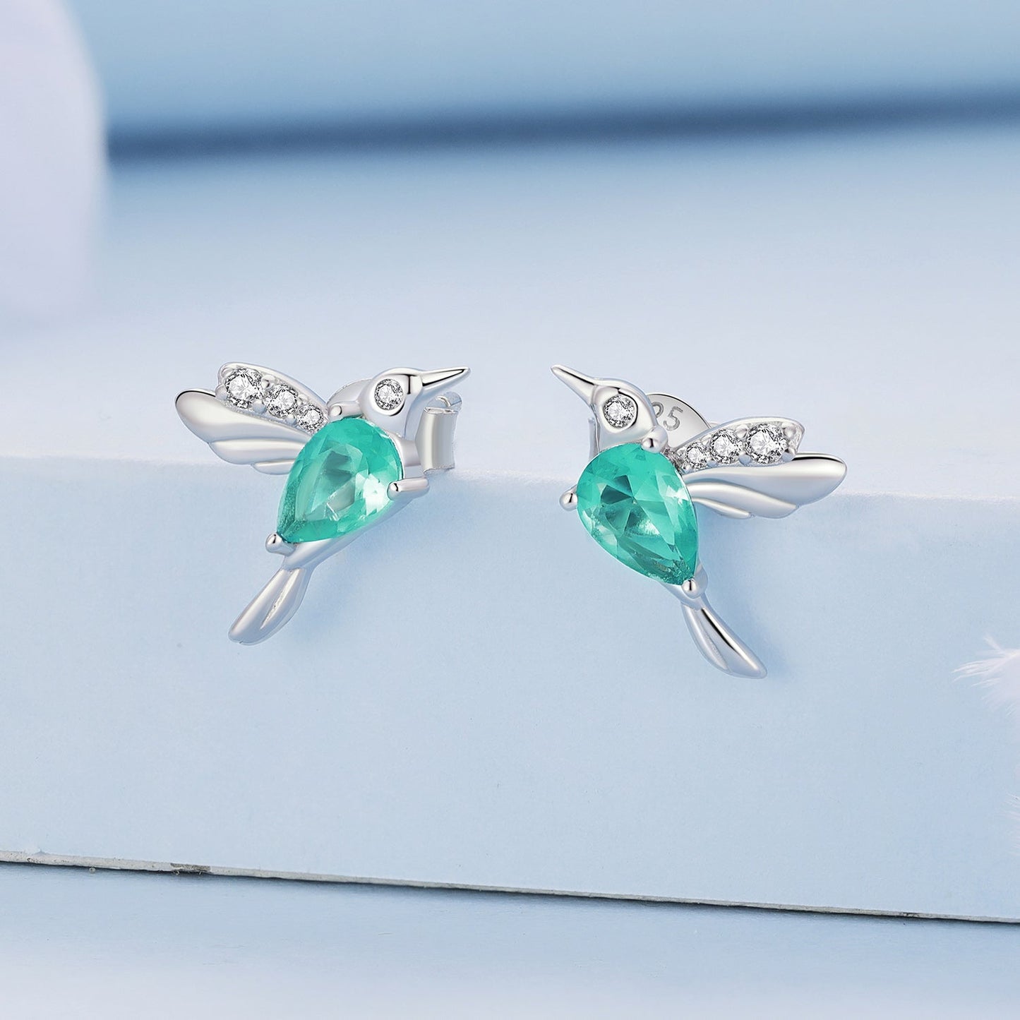 925 Sterling Silver Transparent Glass Earrings with CZ for Women