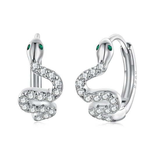 925 Sterling Silver Hoop Earrings with White Gold Plating and CZ Stones