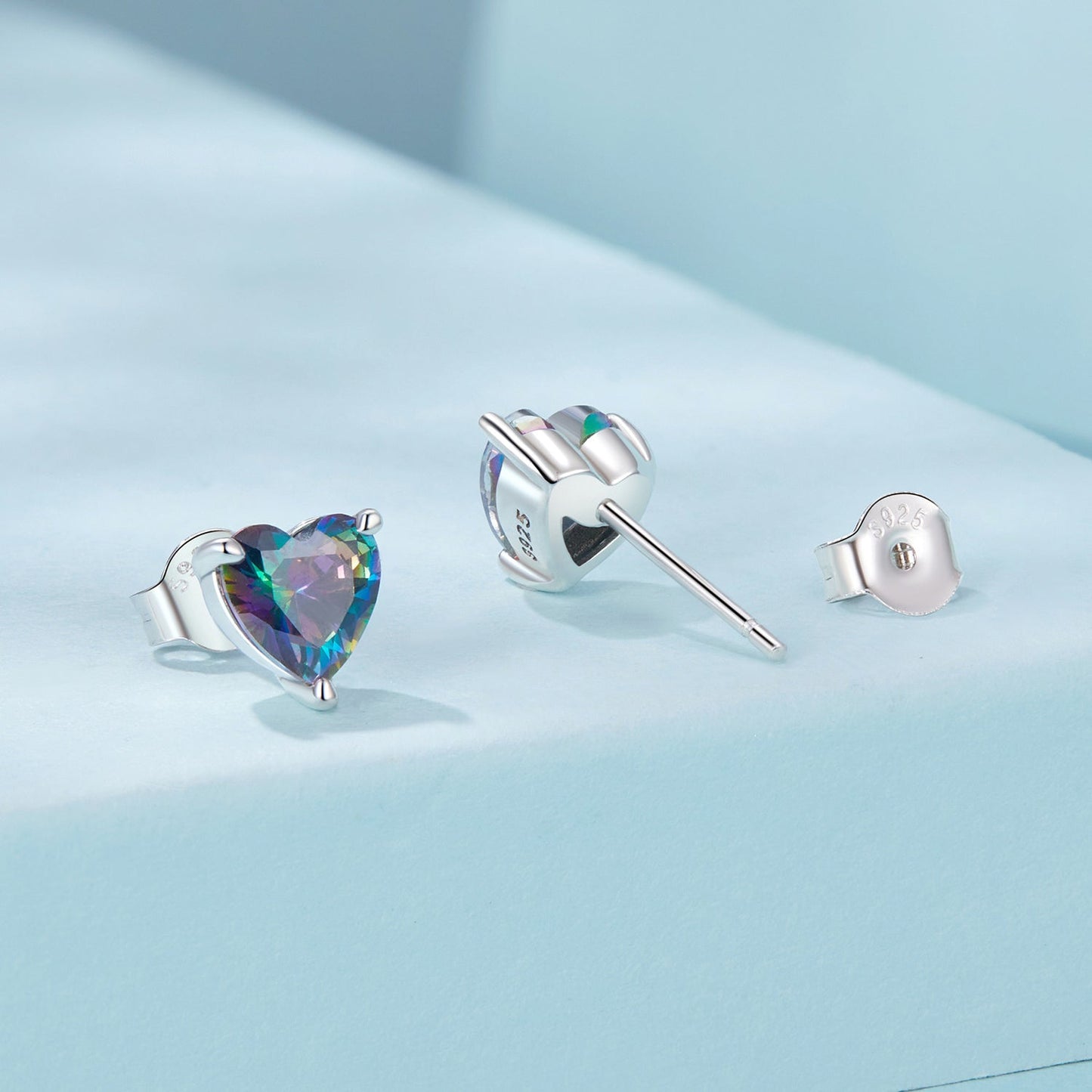 925 Sterling Silver Earrings 7mm Width with Transparent Glass for Women