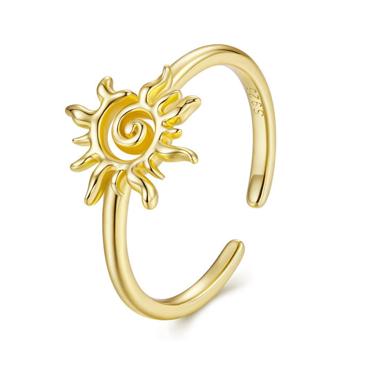 925 Sterling Silver Gold Plated Sun Ring