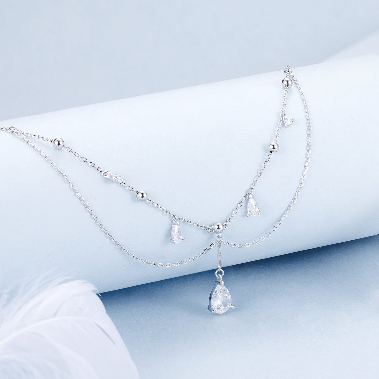 925 Sterling Silver 400mm CZ Pavé Setting Necklace for Women