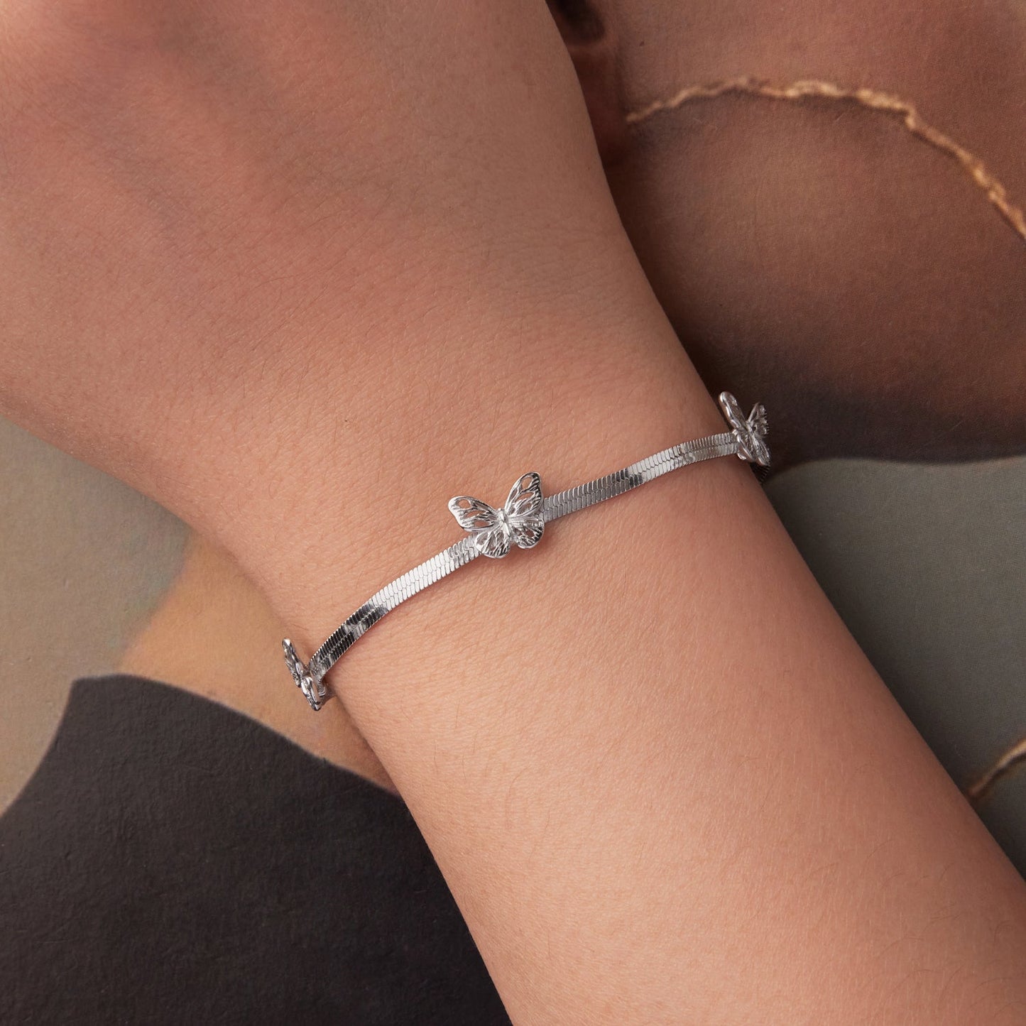 925 Sterling Silver Plated White Gold Adjustable Bracelet for Women