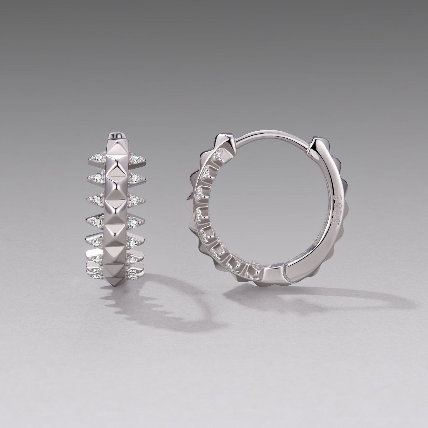 925 Sterling Silver White Gold Plated 1.6cm Pavé CZ Hoop Earrings for Women