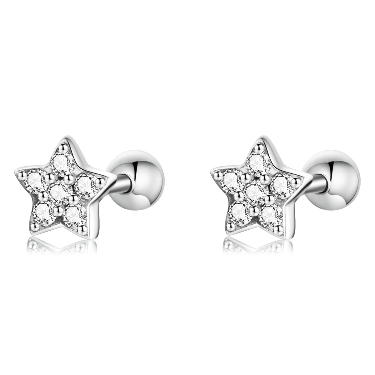 925 Sterling Silver Earrings with Pavé Setting CZ and Platinum Plating - 0.5cm for Women