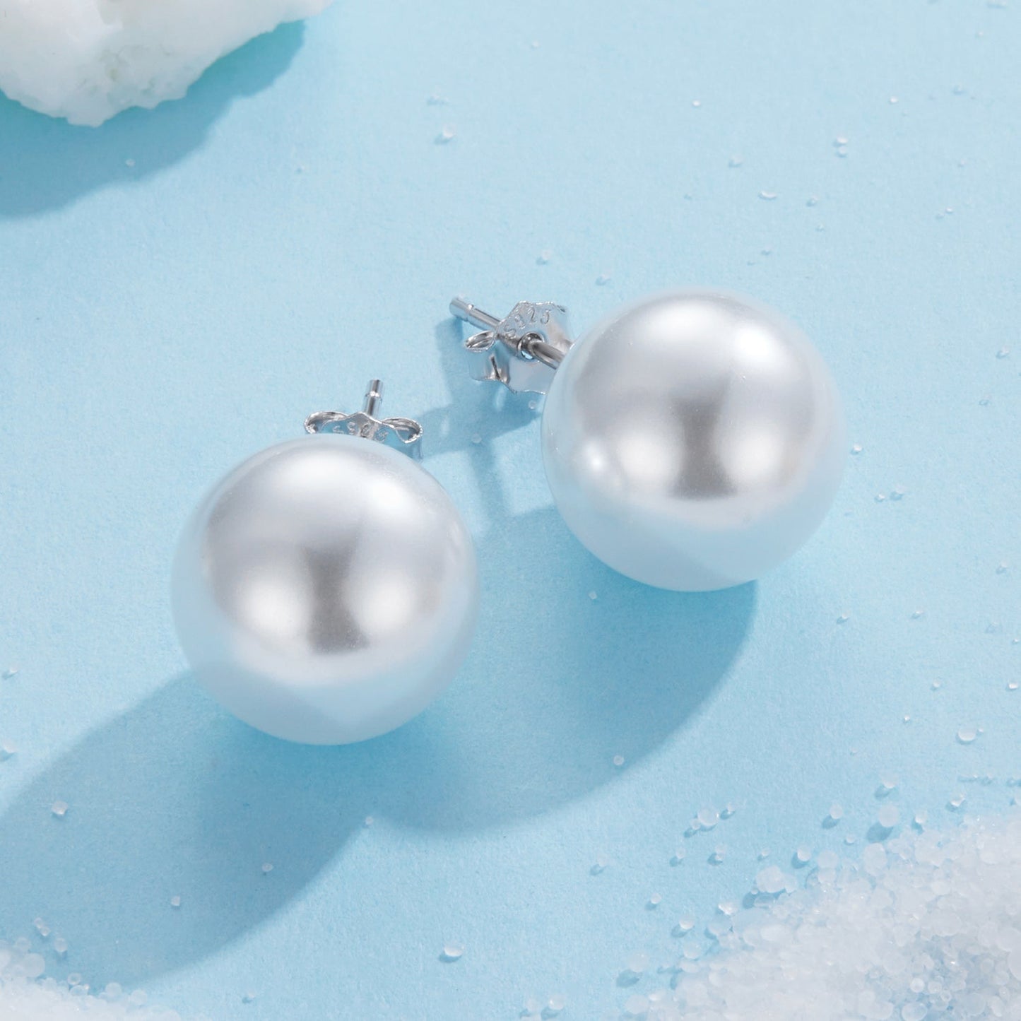925 Sterling Silver Earrings with Quality Shell Pearl in White Gold Plating for Women