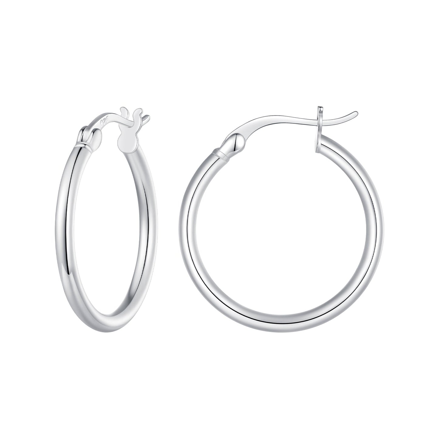 925 Sterling Silver Plated Platinum Earrings 24x2mm for Women