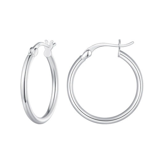 925 Sterling Silver Plated Platinum Earrings 24x2mm for Women