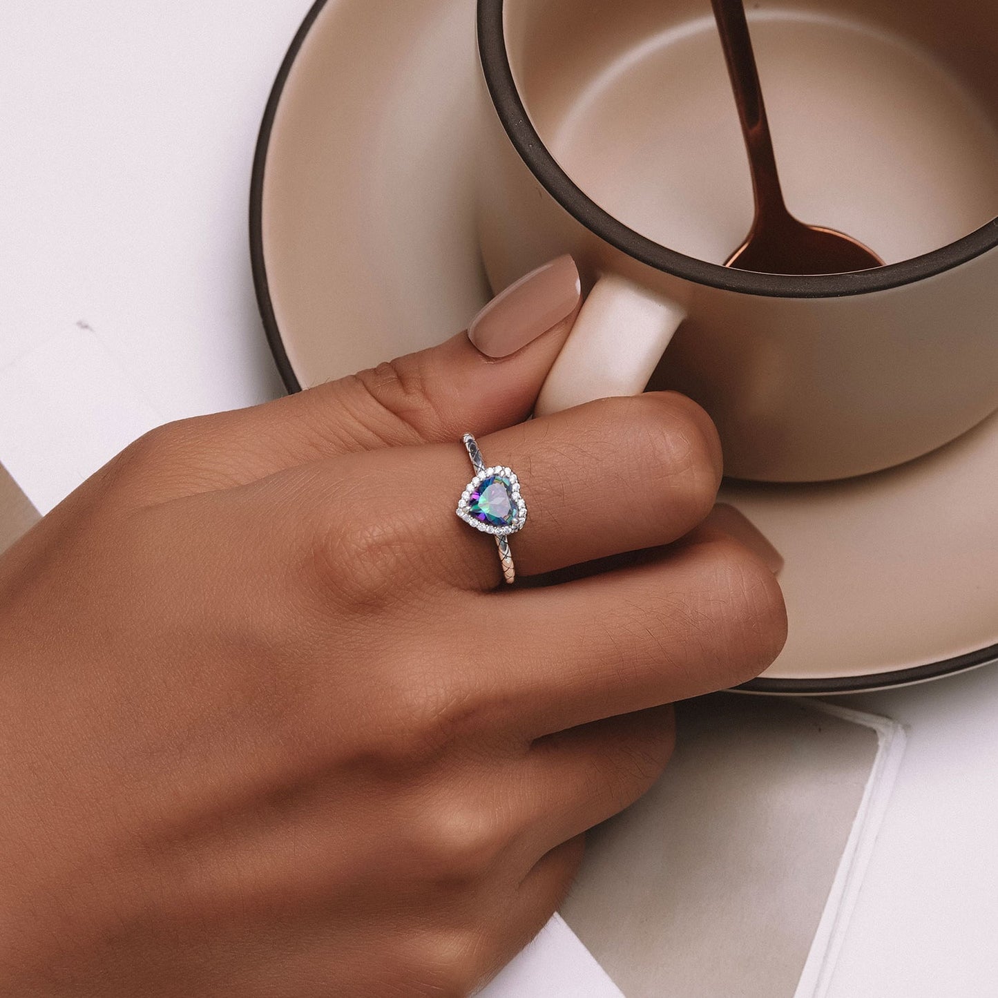 925 Sterling Silver Heart 8mm CZ Ring Size 6 for Women