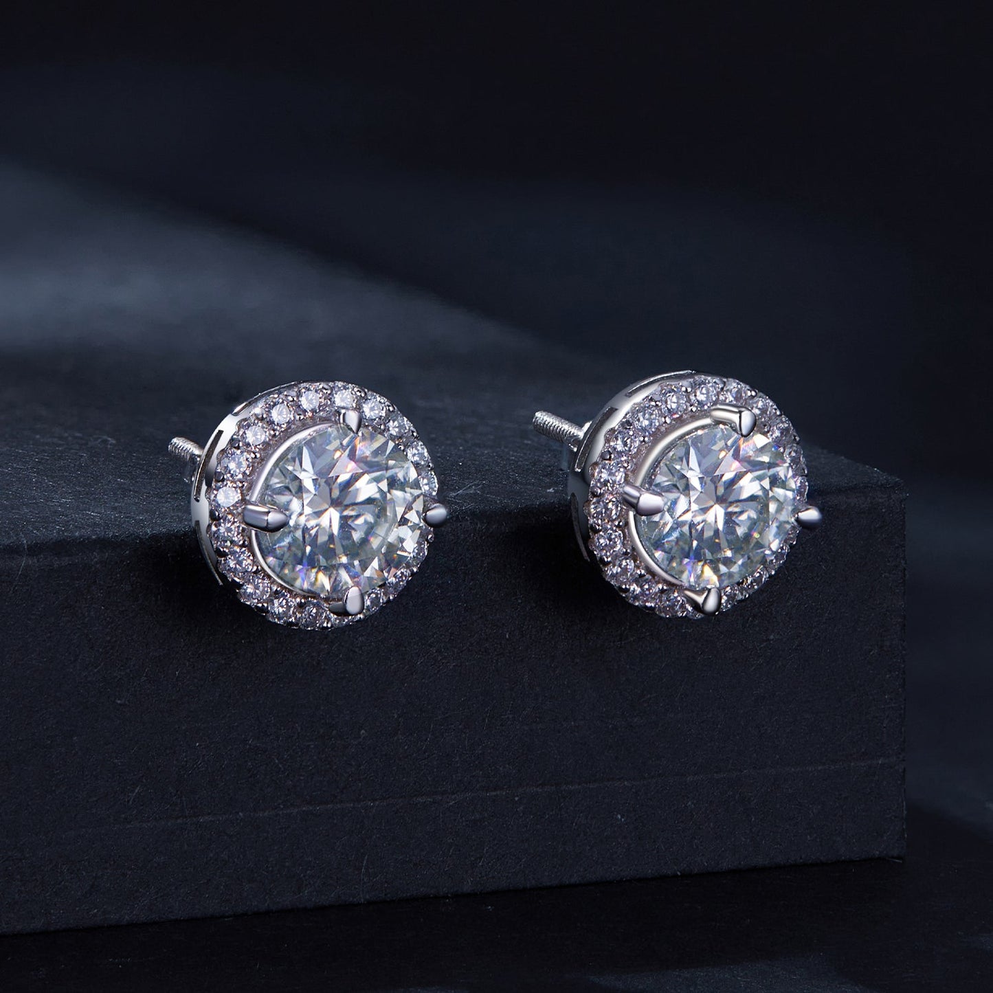 925 Sterling Silver Moissanite 1 Carat Earrings in 10mm Pavé Setting for Women