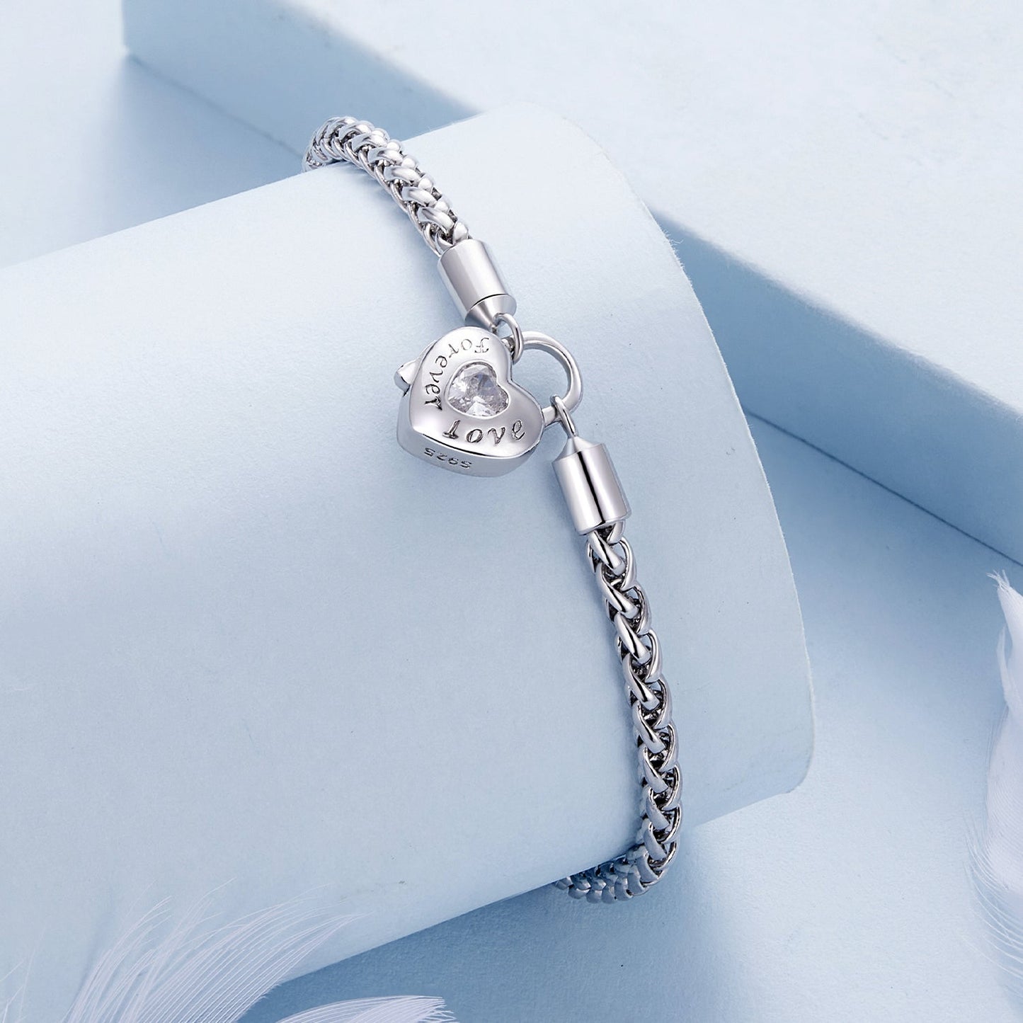 925 Sterling Silver Bracelet with CZ in Pavé Setting, 17.0 Size, Platinum Plated for Women