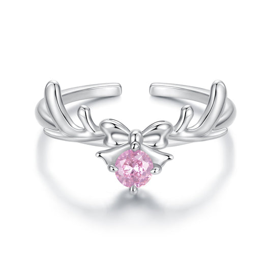 925 Sterling Silver White Gold Plated Bow-Knot Ring with CZ for Women