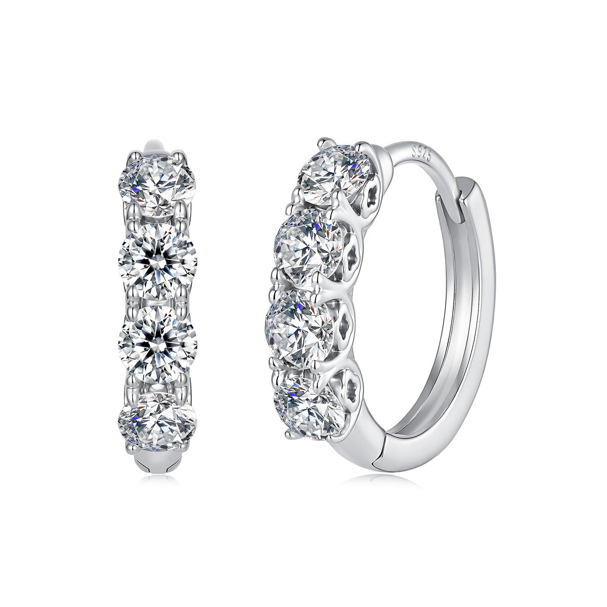 925 Sterling Silver White Gold Plated 0.1ct Moissanite 1.3cm Hoop Earrings for Women