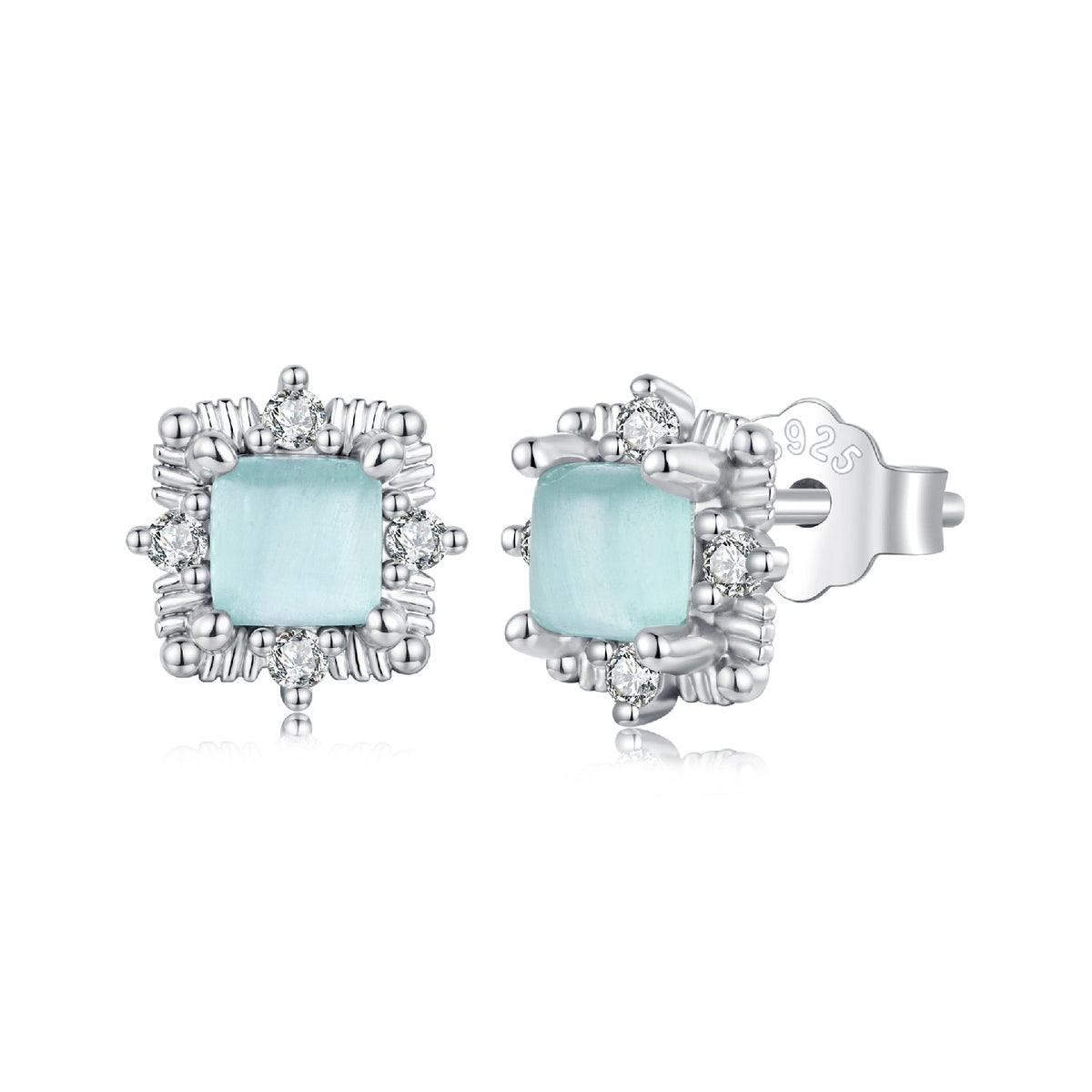 925 Sterling Silver White 0.8 x 0.8 cm Transparent Glass Pavé CZ Earrings for Women