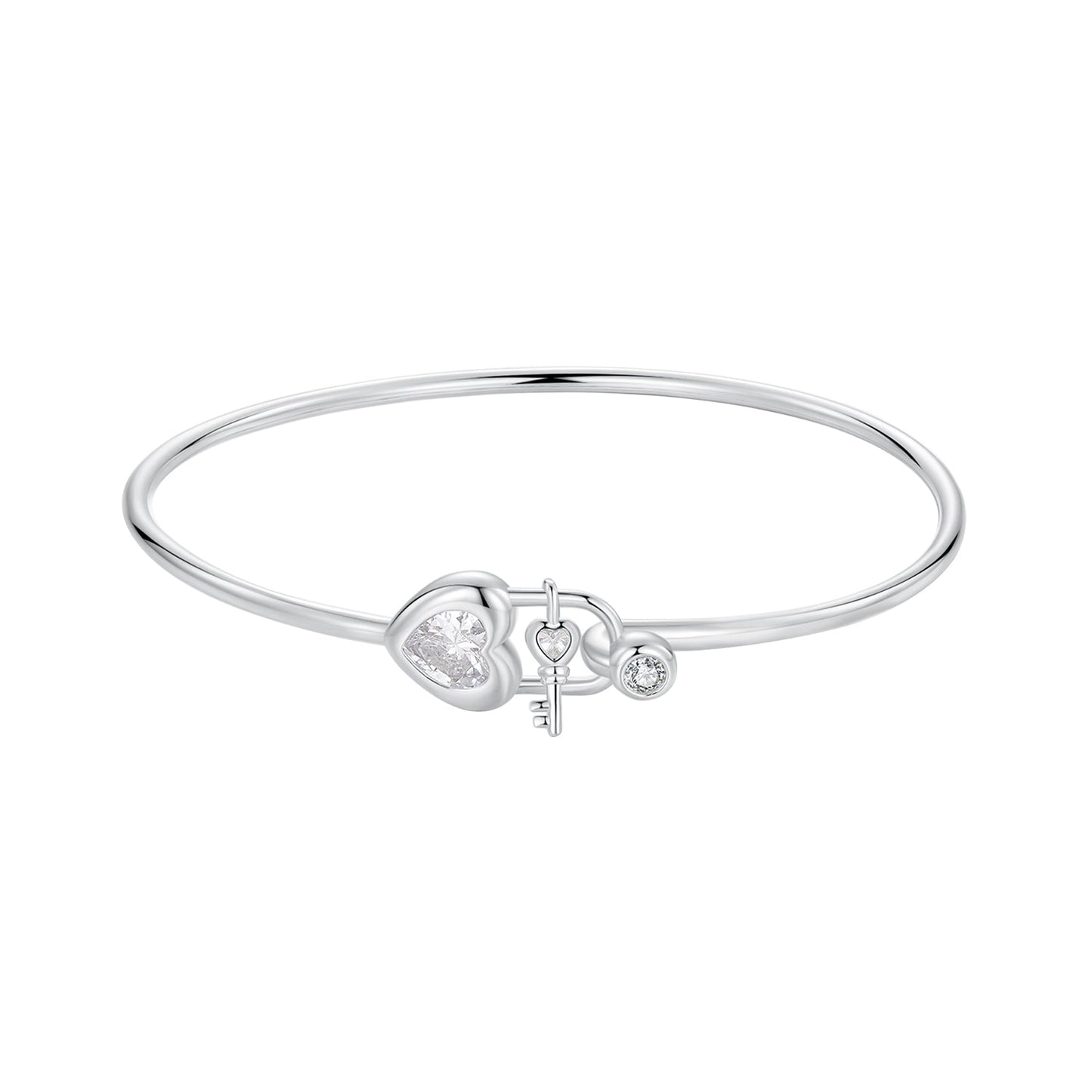 925 Sterling Silver Bracelet with CZ, 17mm, White Gold Plated, For Women