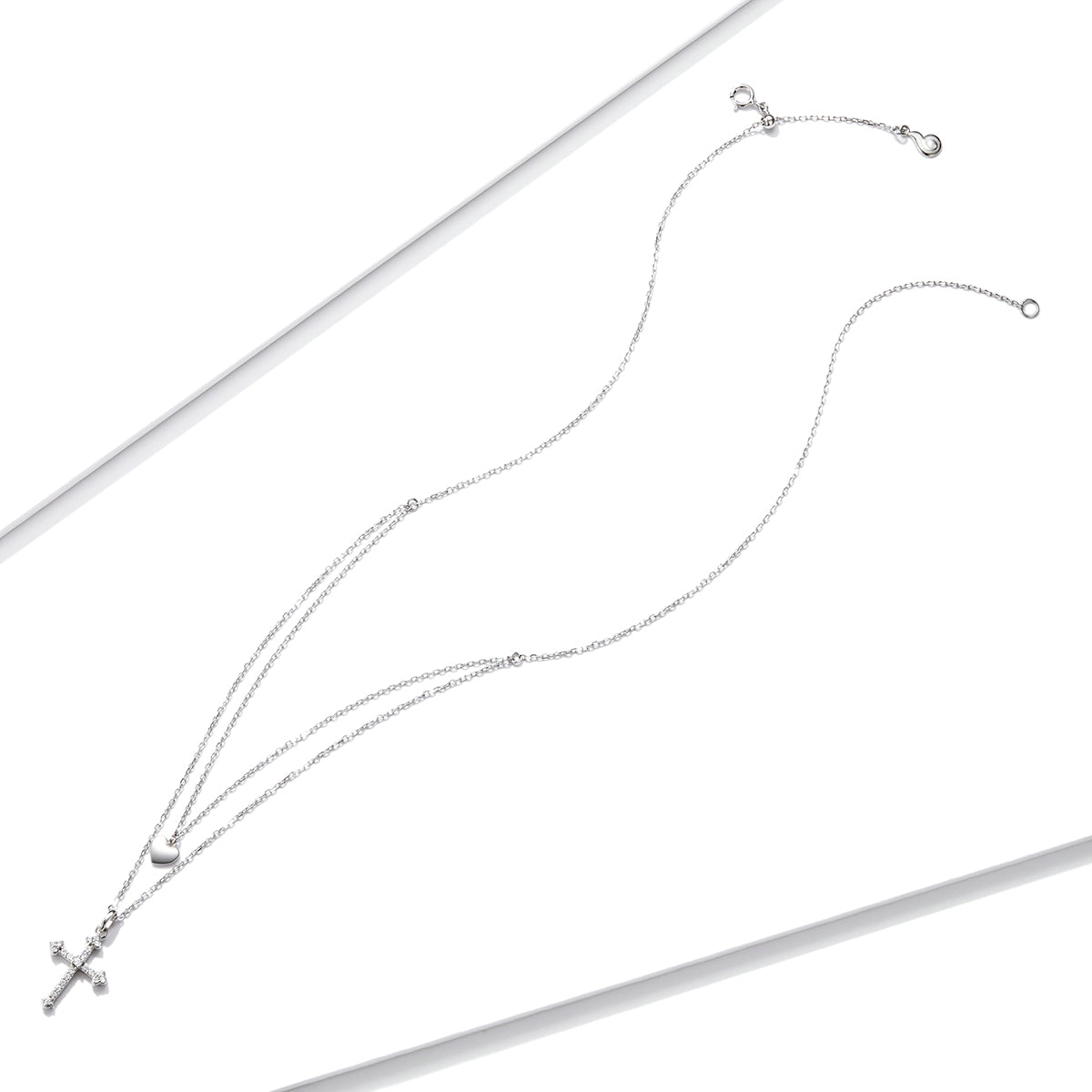 925 Sterling Silver Adjustable Platinum Plated Necklace with CZ - 1.4cm for Women