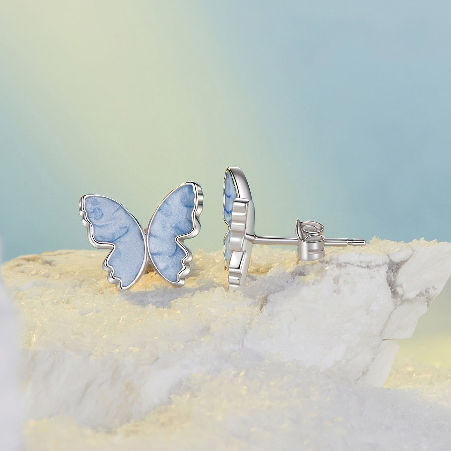 925 Sterling Silver Enamel White Gold Plated Earrings for Women - 1.0x1.2cm