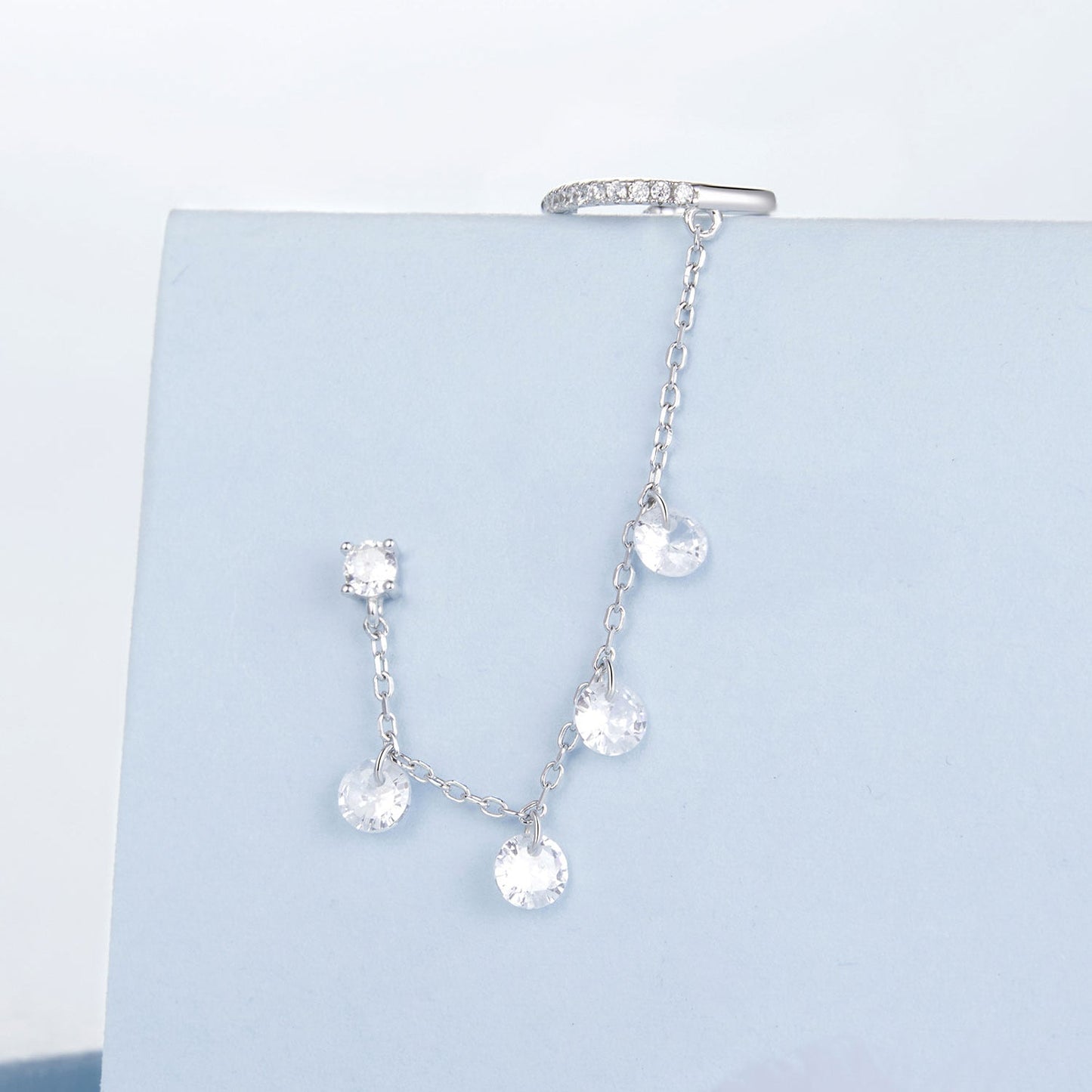 925 Sterling Silver Earrings with Pave Setting CZ - White Gold Plated for Women