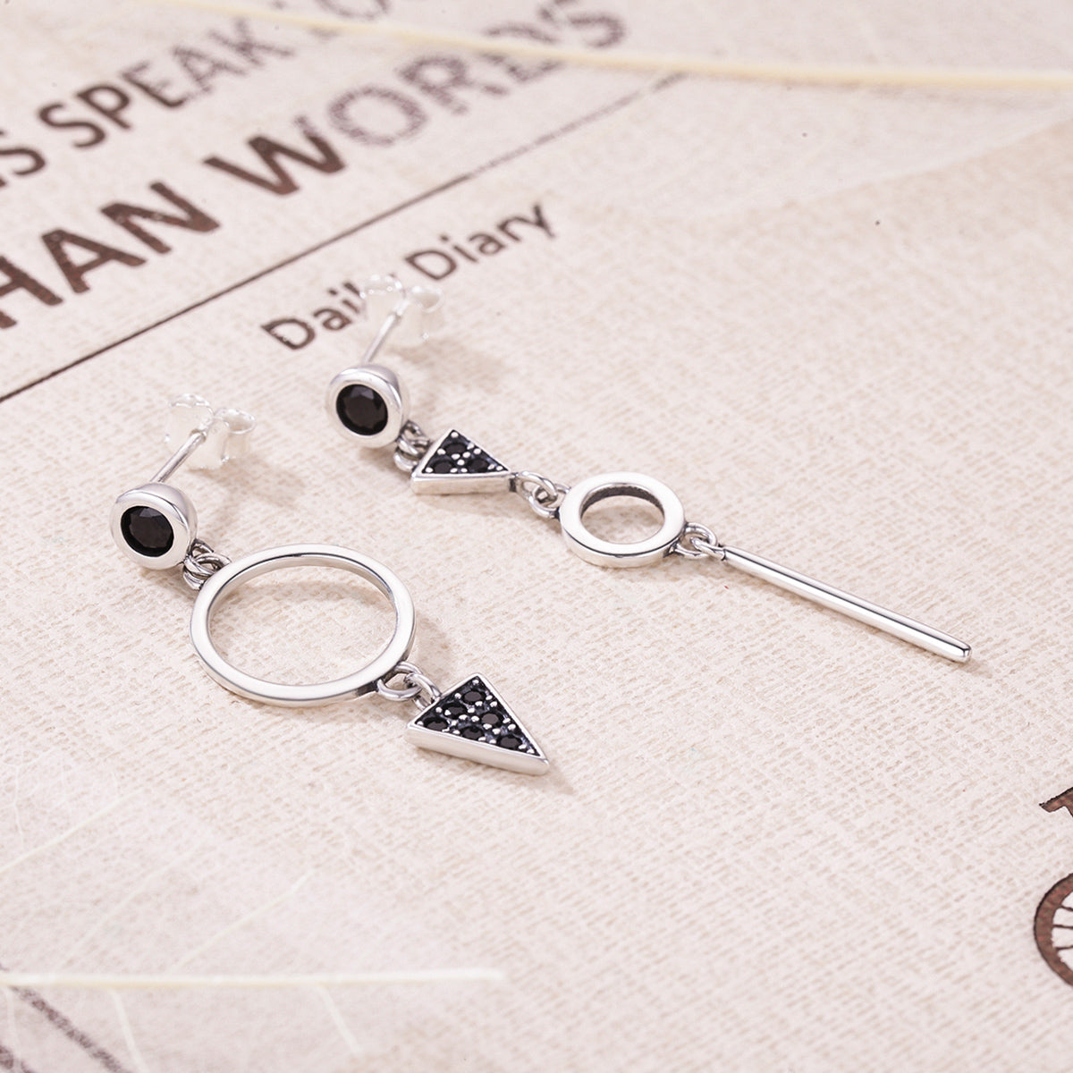 925 Sterling Silver Oxidized Pavé Setting CZ Earrings