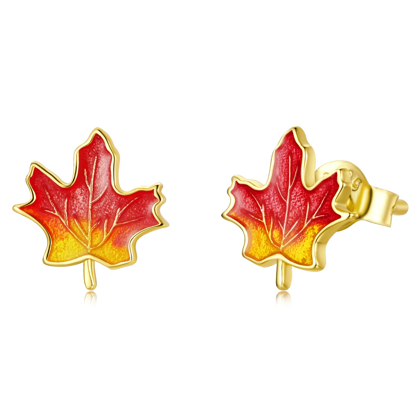 925 Sterling Silver Enamel 0.9cm Gold Plated Stud Earrings for Women