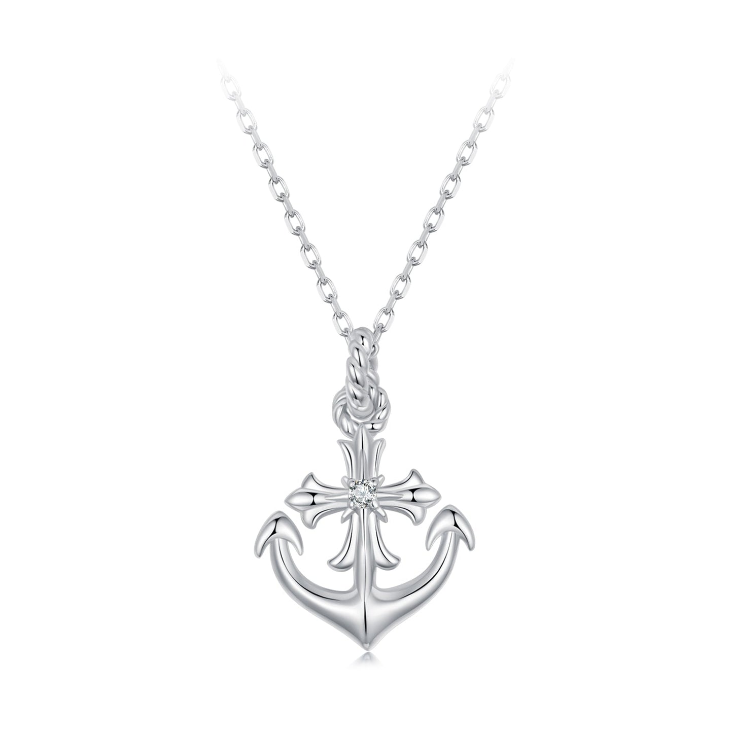 925 Sterling Silver Necklace with Pavé Set CZ and White Gold Plating