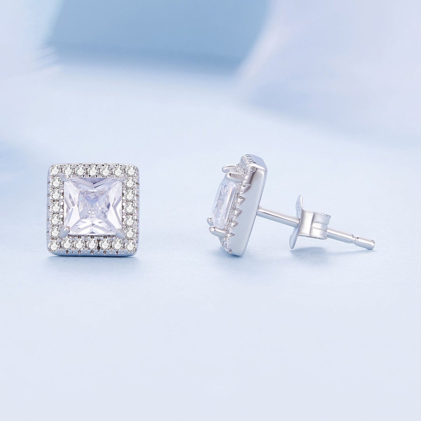 925 Sterling Silver Earrings with Pavé Setting CZ and Platinum Plating.