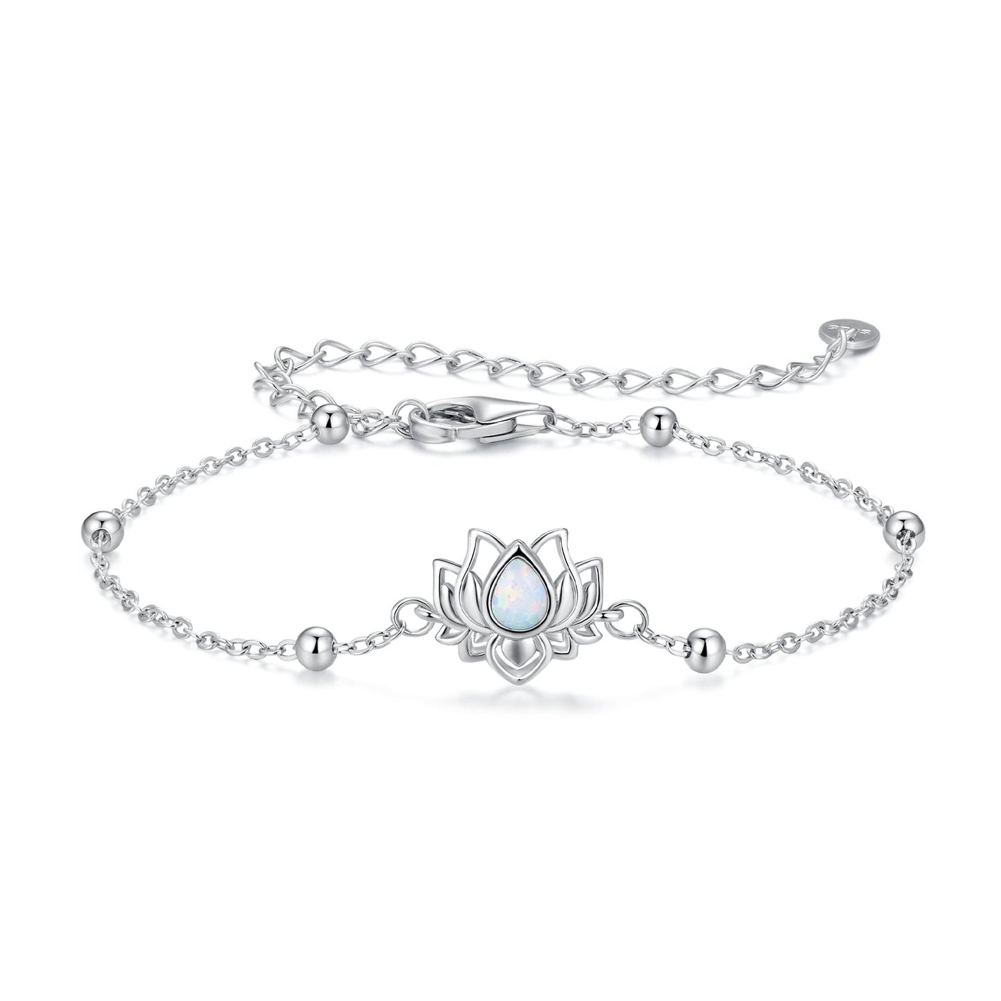 925 Sterling Silver White Gold Plated Bracelet with Synthetic Opal - Length 15+6cm for Women