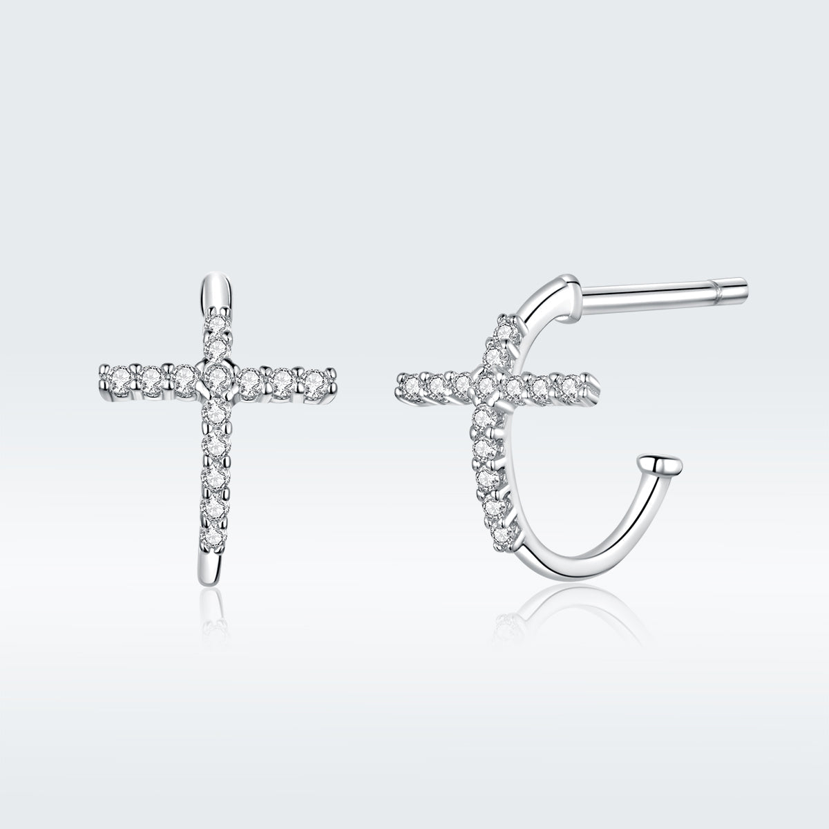 S925 Sterling Silver Earrings with Pavé Set CZ in Platinum Finish