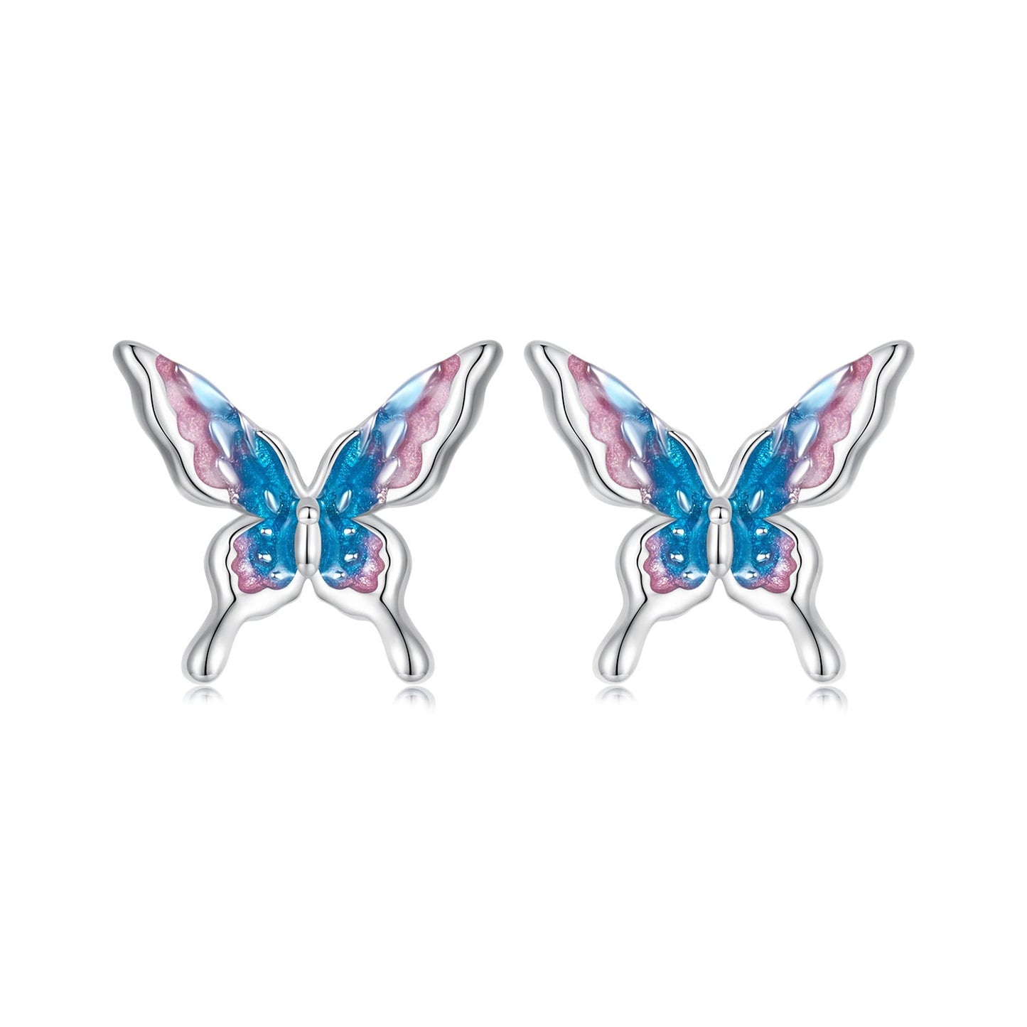 925 Sterling Silver White Gold Plated Enamel Earrings 9x10mm for Women