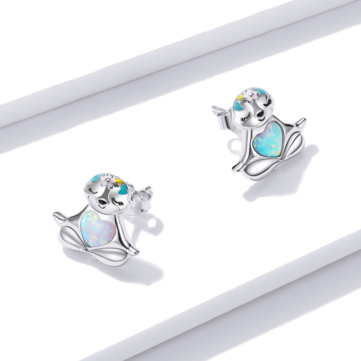 925 Sterling Silver Earrings with Translucent Opal