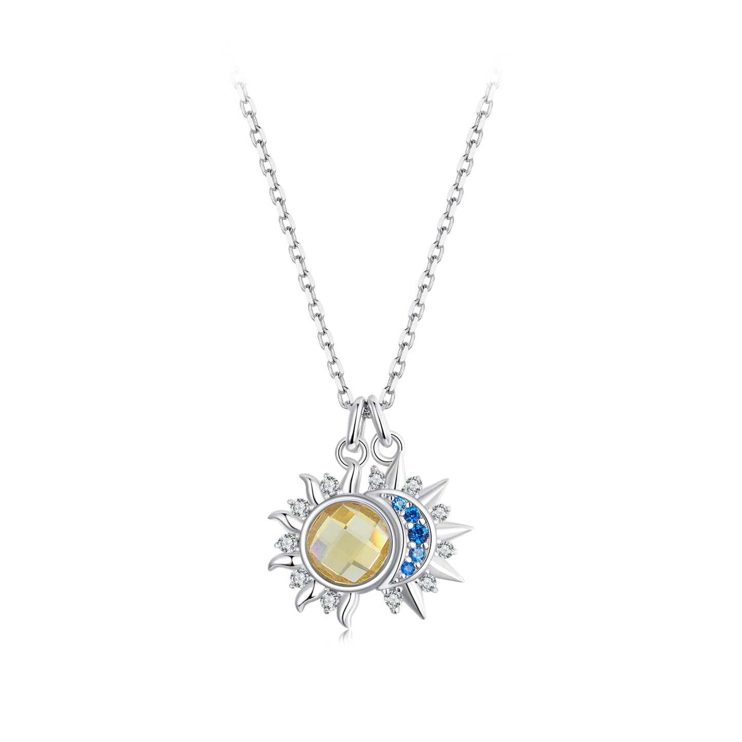 925 Sterling Silver Necklace with Transparent Glass and Pavé Setting CZ - Length 450mm