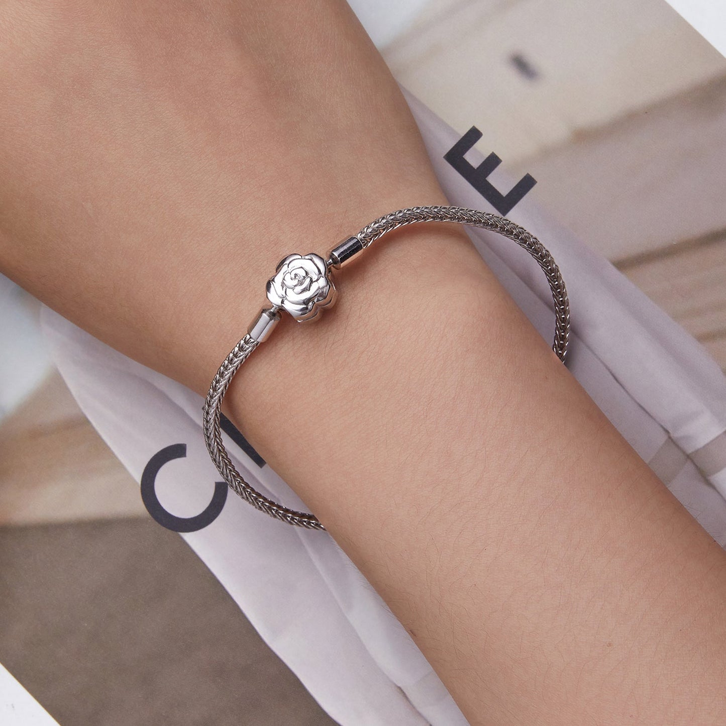 925 Sterling Silver Bracelet with Pavé Setting CZ, 17cm for Women