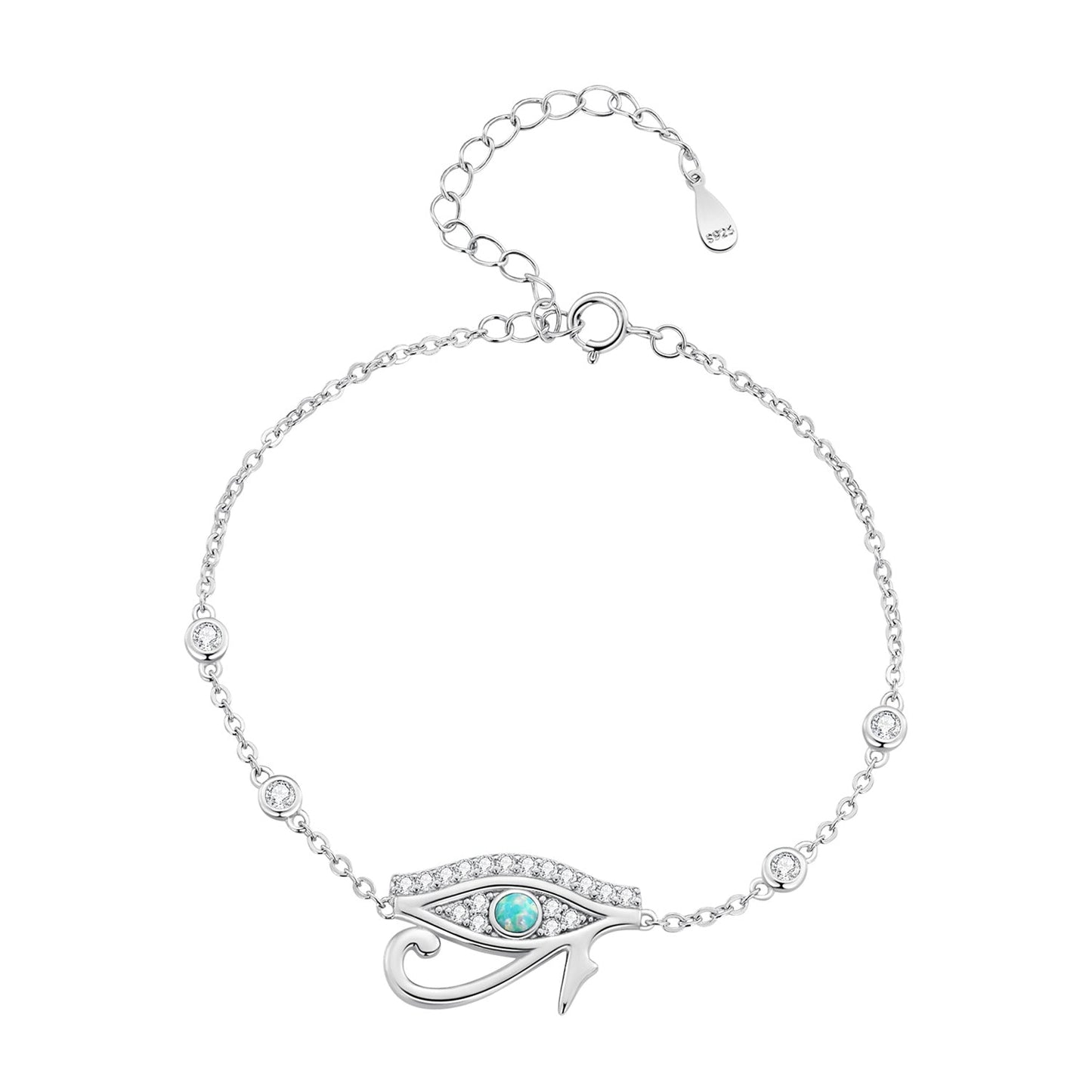 925 Sterling Silver Pavé Setting CZ & Translucent Opal Bracelet 160+50mm for Women