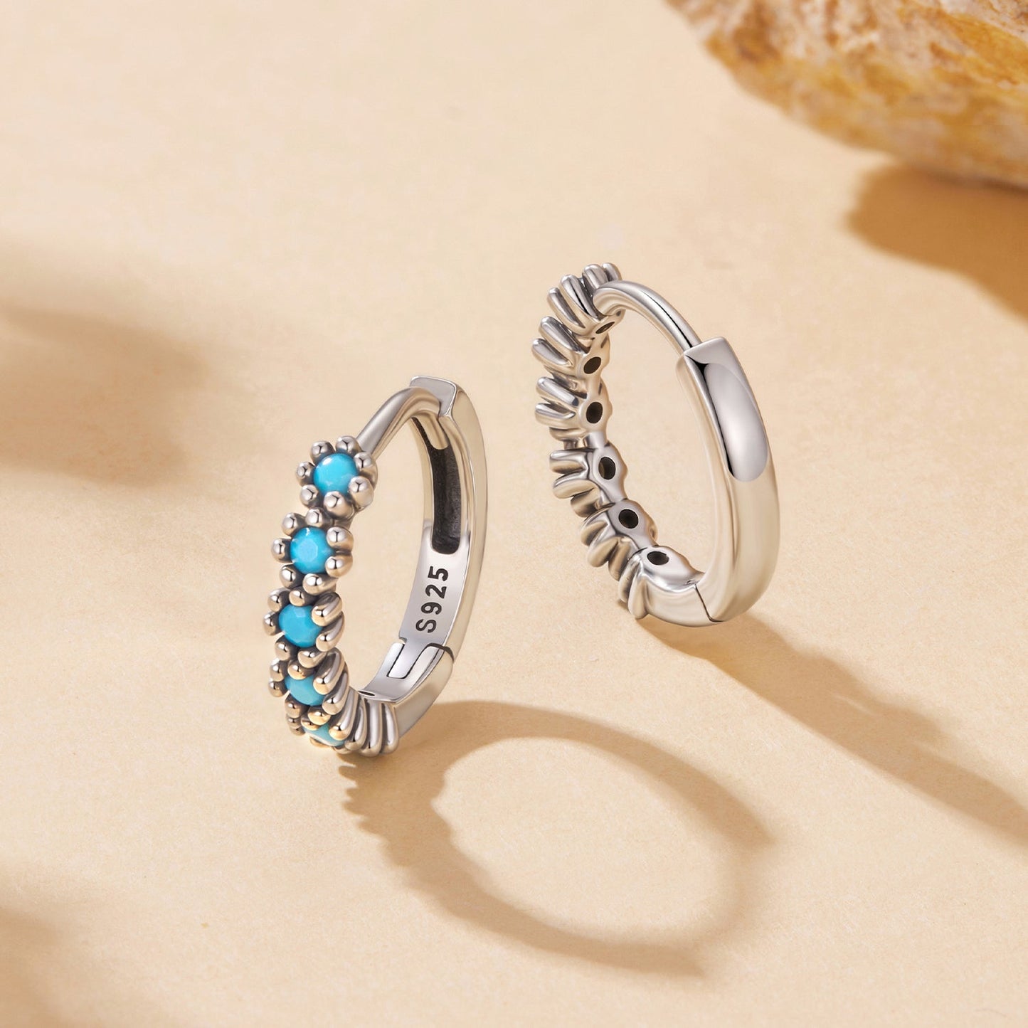 925 Sterling Silver Turquoise Earrings for Women 1.4x0.5cm