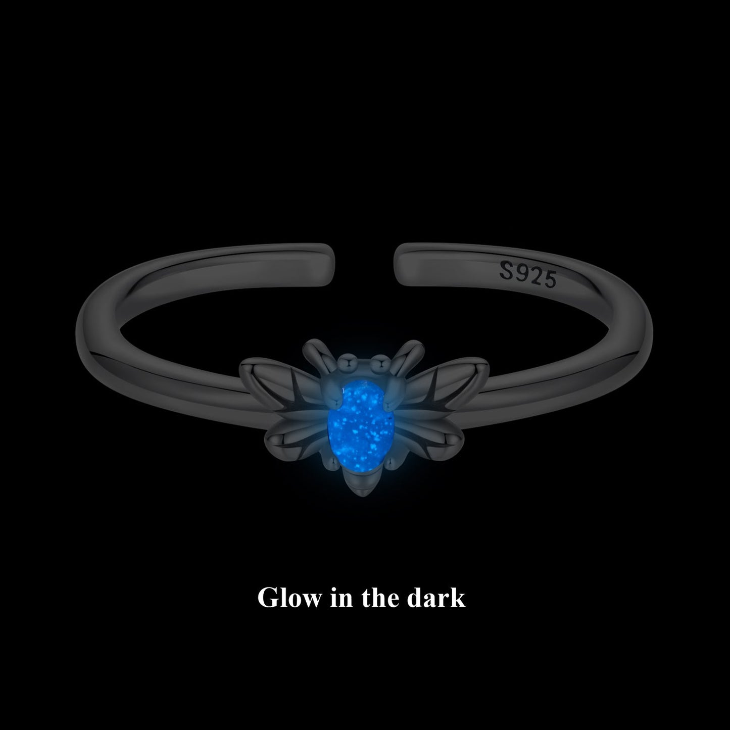 925 Sterling Silver Pendant with Luminous Stone - Oxidized Silver, For Rings