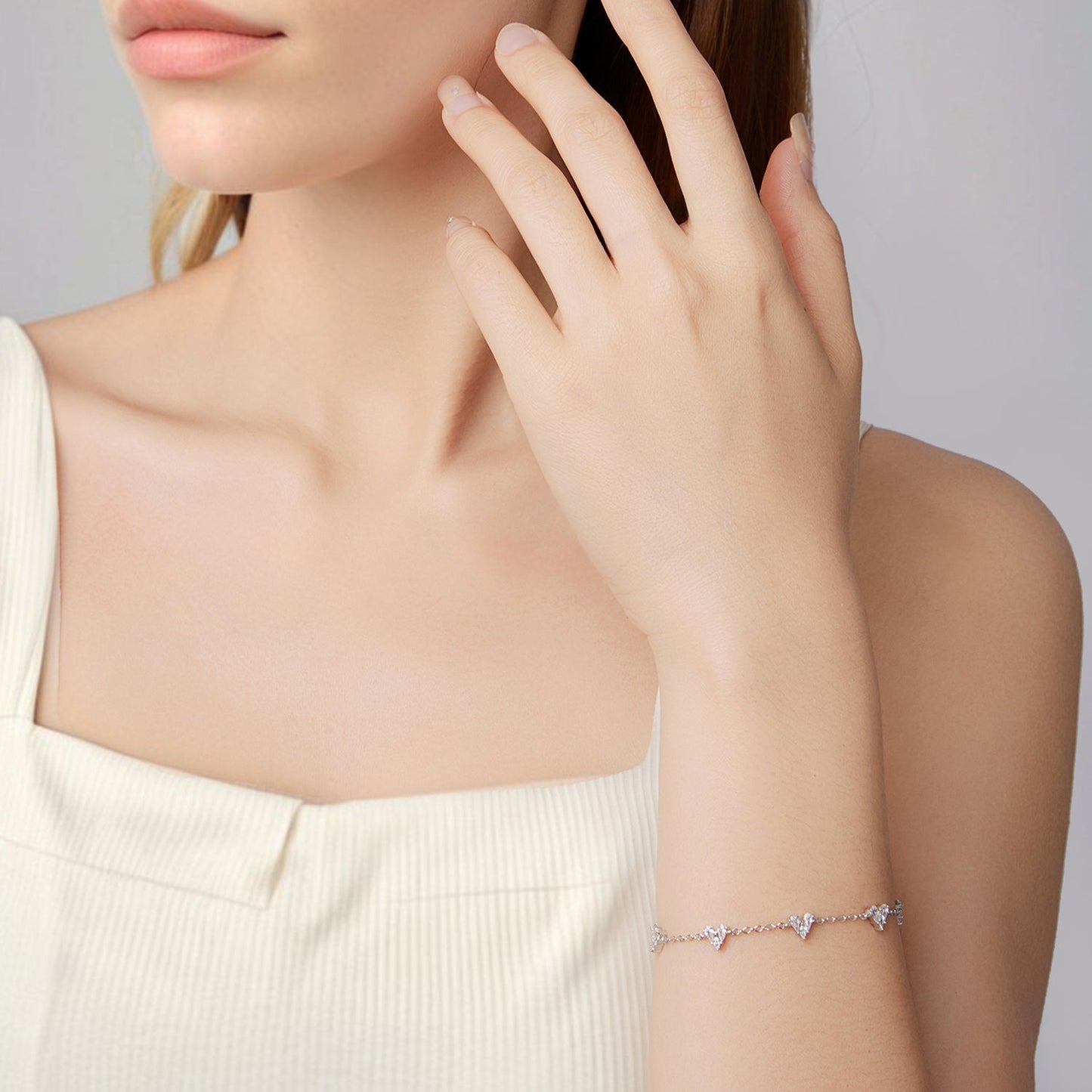 925 Sterling Silver Bracelet with White Gold Plating and CZ Paving for Women