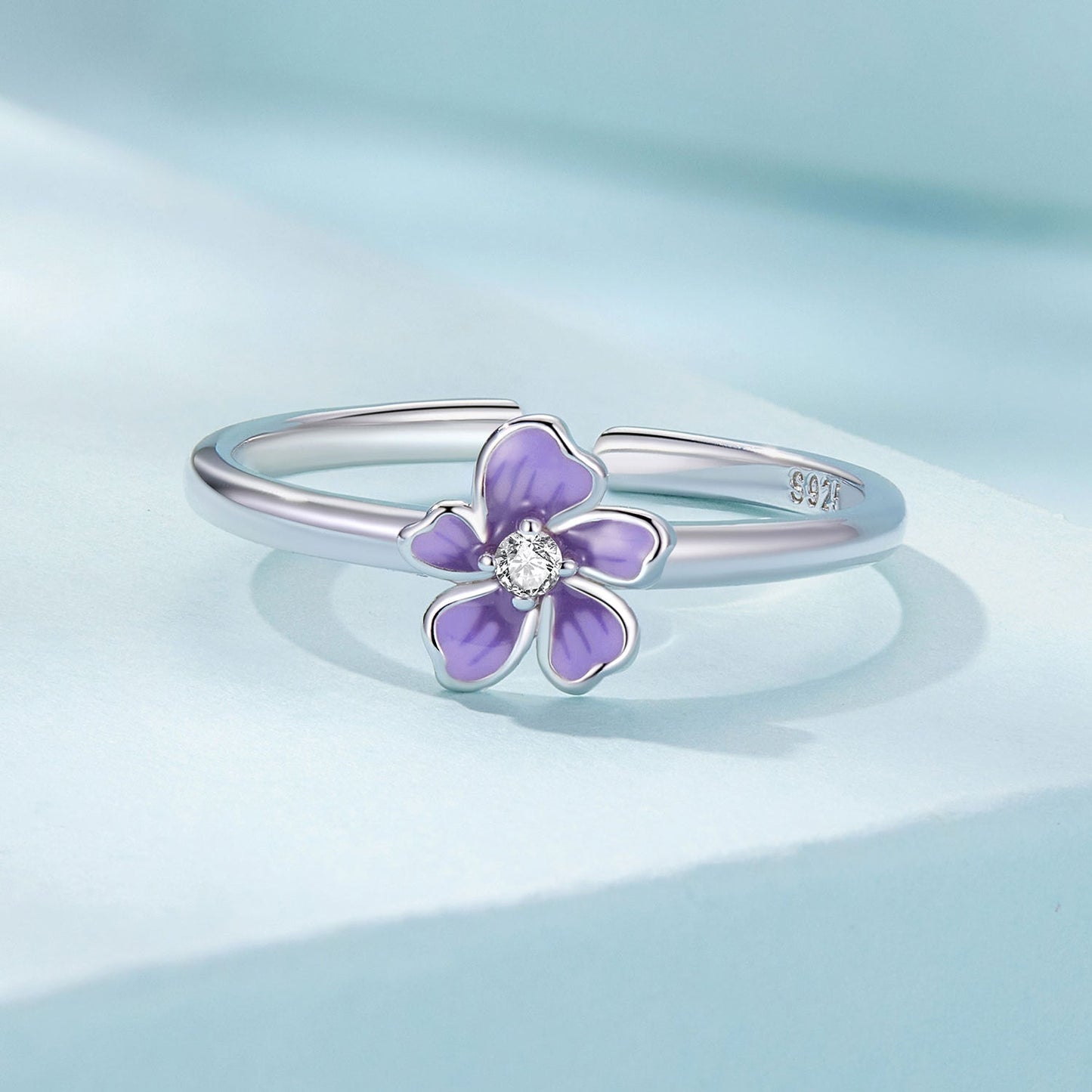 S925 Sterling Silver Enamel Plated Platinum Ring