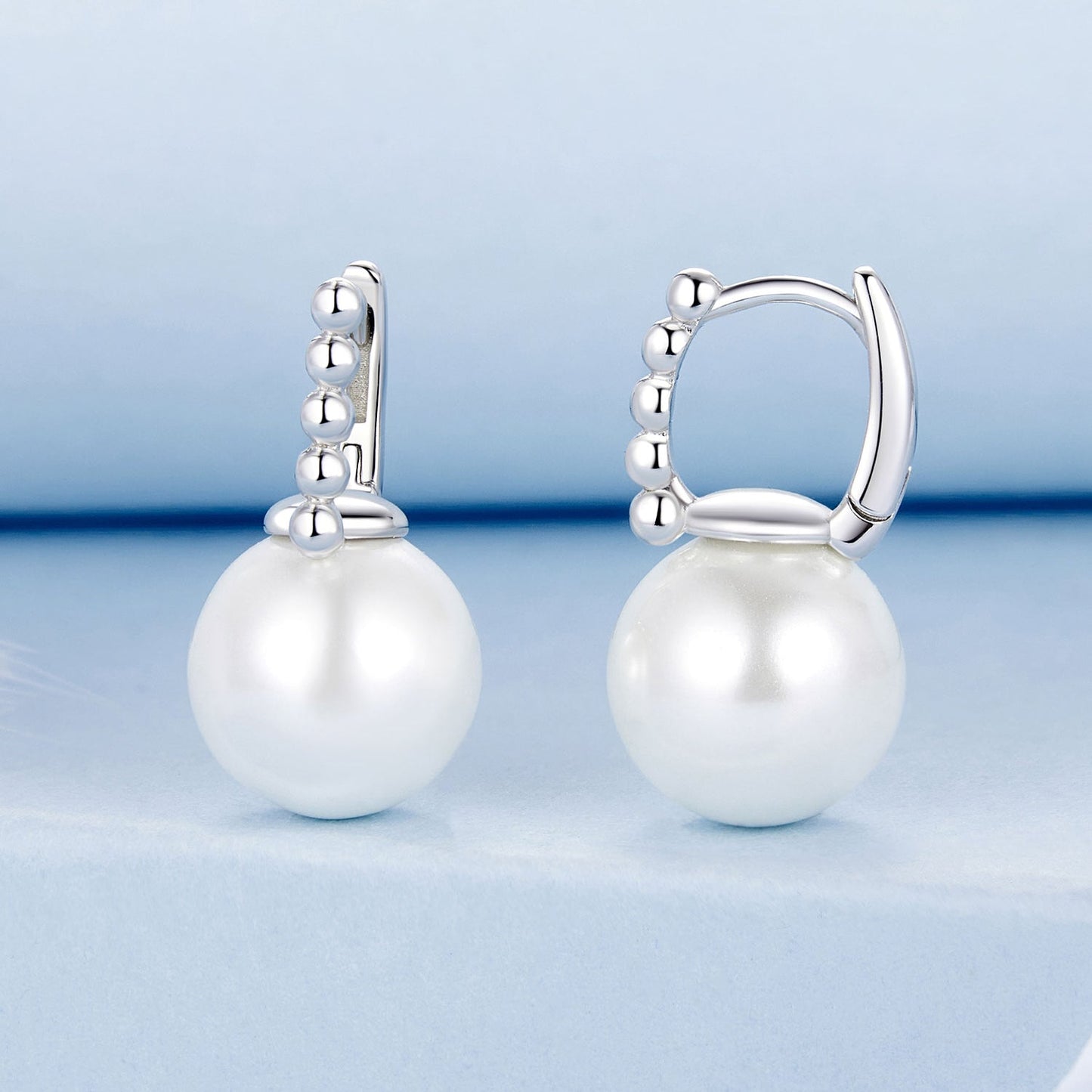 925 Sterling Silver Earrings with White Gold Plating and Shell Pearl for Women