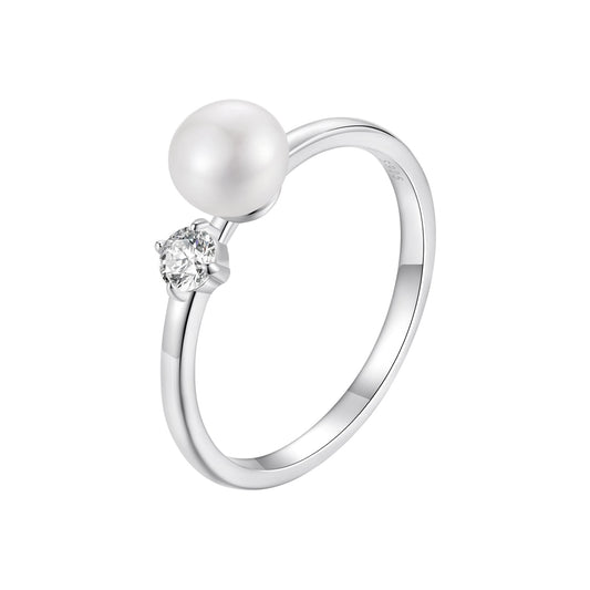 925 Sterling Silver Moissanite & Freshwater Pearl Ring 3mm Size 6 for Women