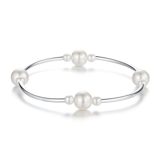 925 Sterling Silver Shell Pearl Stretchable Bracelet for Women