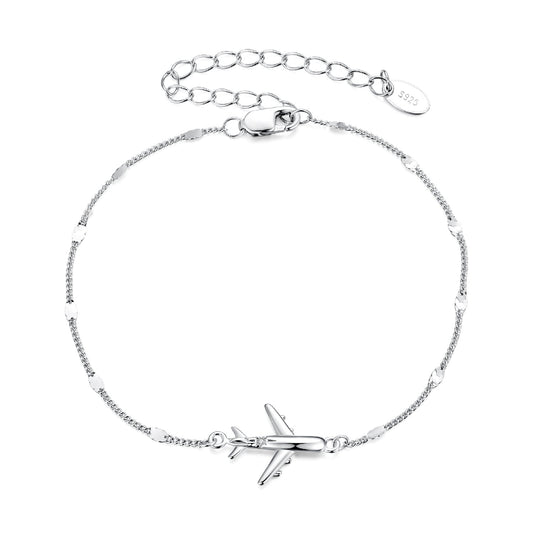 925 Sterling Silver White Gold Plated 16+5cm Bracelet with CZ Pendant for Women