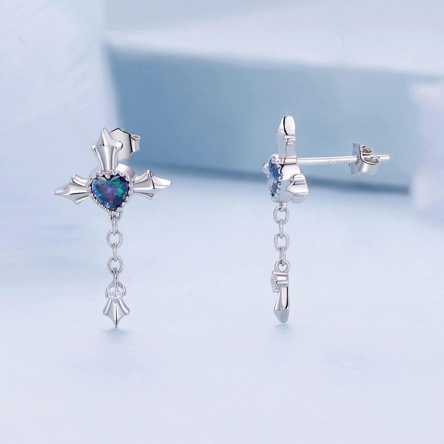 925 Sterling Silver Earrings with CZ and Glass, 24x13mm for Women